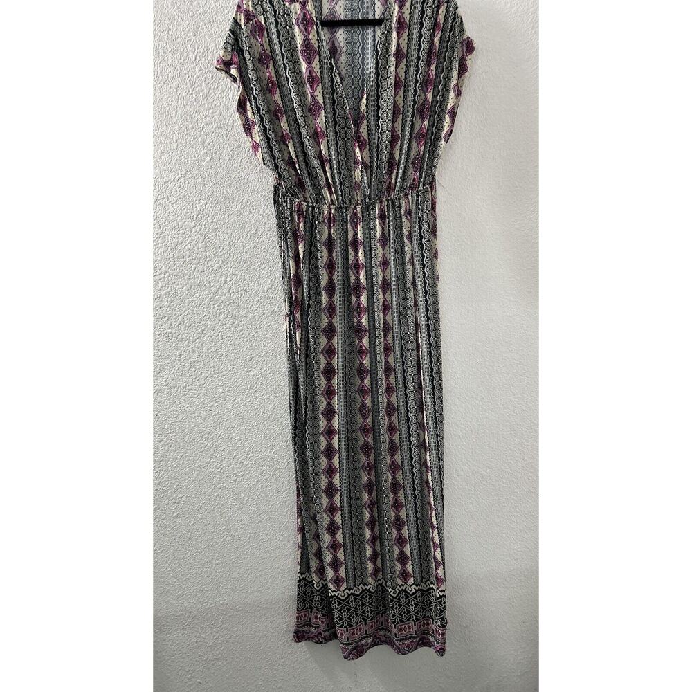 5th & Love Short Sleeve V-Neck Geometric Sheath Maxi Dress‎ Sz L Boho Cottage